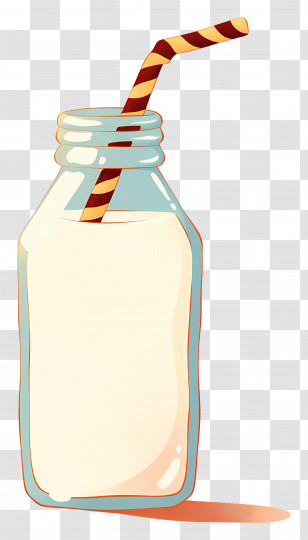 Milk Bottle - Milk Bottle With Striped Straw Illustration Transparent PNG