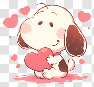 Snoopy Love - Cute Cartoon Dog Holding A Heart Transparent PNG