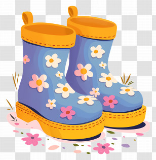 Rain Boots - Blue Rain Boots With Floral Pattern Transparent PNG