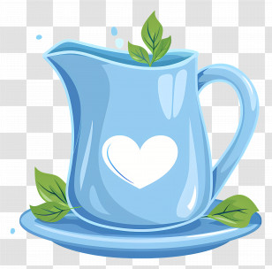 Milk Jug - Blue Pitcher Illustration With Heart And Leaves Transparent PNG