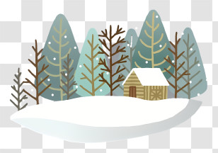 Forest Cabin - Winter Cabin Scene With Snow And Trees Transparent PNG