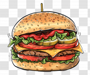Burger - Delicious Cheeseburger With Fresh Toppings Transparent PNG