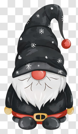 Cartoon Gnome - Black Winter Gnome With Snowflake Hat Transparent PNG