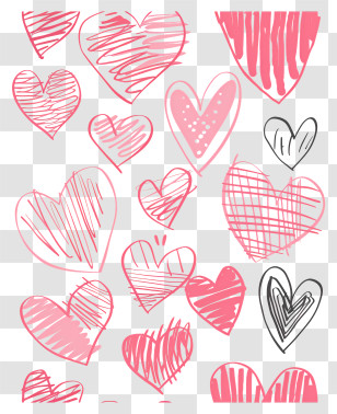 Doodle Hearts - Pink And Red Sketch Hearts Illustration Transparent PNG