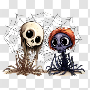 Halloween Skull - Two Skeletons With Spider Web Transparent PNG