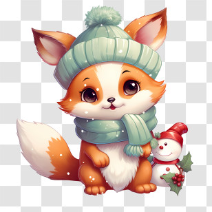 Christmas Fox - Cute Fox In Winter Hat And Scarf Transparent PNG