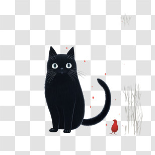 Halloween
 - Black Cat With Bird Transparent PNG