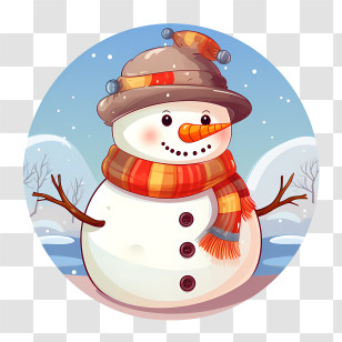 Snowman - Adorable Cartoon Snowman In Winter Setting Transparent PNG