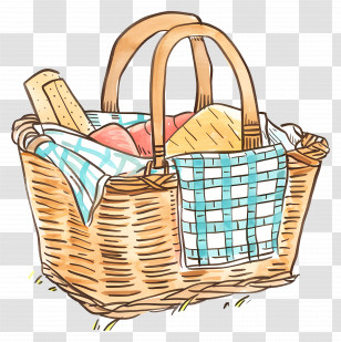 Picnic Basket - Illustration Of A Picnic Basket With Food Accessories Transparent PNG