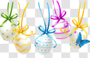 Easter Egg - Colorful Easter Eggs With Ribbons Transparent PNG