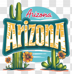 Arizona - Arizona Logo With Desert Landscape And Cactus Illustration Transparent PNG