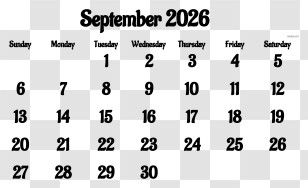September 2026 Calendar - October 2025 Calendar Layout Transparent PNG
