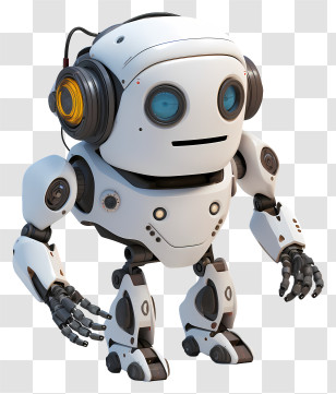 White Robot - Cute White Robot With Headphones Transparent PNG