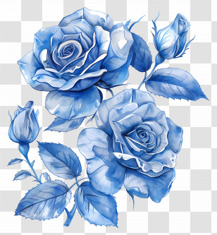 Blue Roses - Elegant Blue Rose Floral Illustration Transparent PNG