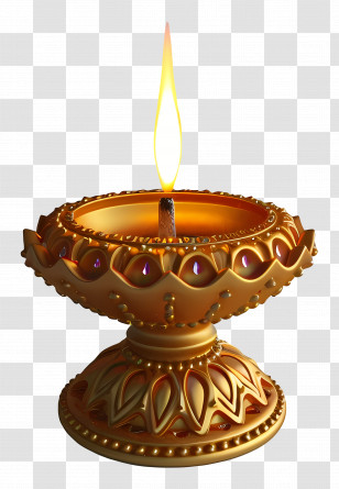 Diya Lamp - Glowing Golden Oil Lamp With Flame Transparent PNG