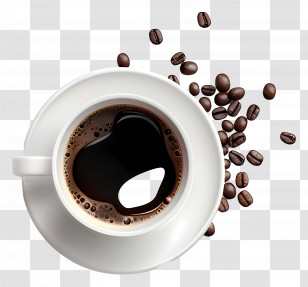 Top View Coffee - Coffee Cup With Scattered Coffee Beans Transparent PNG