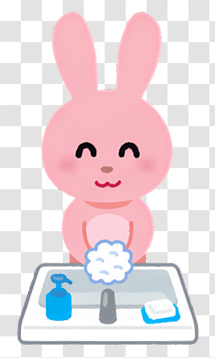 Icon - Pink Bunny Washing Hands Cartoon Transparent PNG