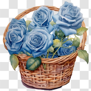Blue Rose - Basket Of Elegant Blue Roses Transparent PNG
