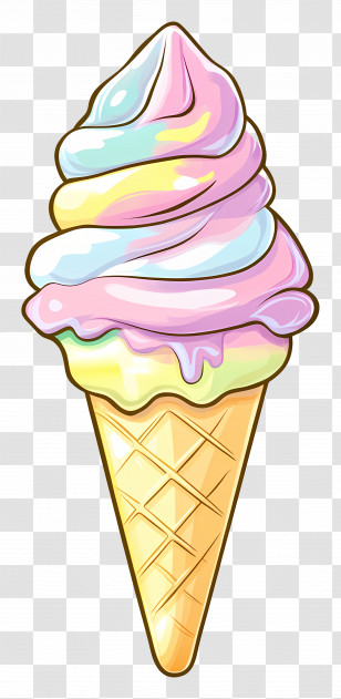 Pastel Ice Cream - Colorful Ice Cream Cone Illustration Transparent PNG
