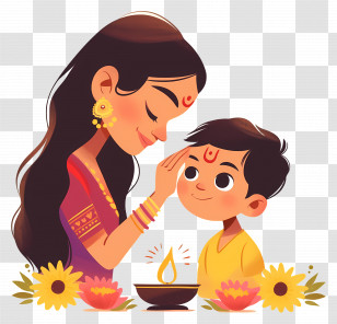 Bhai Dooj - Woman Blessing Child With Diya Transparent PNG