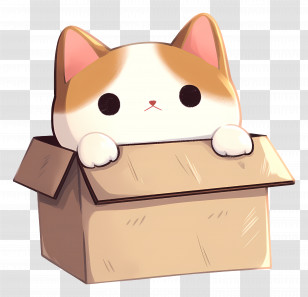 Cat In Box - Adorable Cat In A Box Illustration Transparent PNG