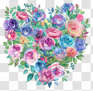 Heart Flower - Watercolor Rose Bouquet In Heart Shape Design Transparent PNG