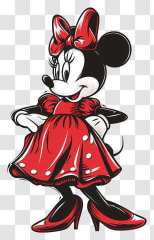 Minnie - Classic Cartoon Figure In Red Dress Transparent PNG