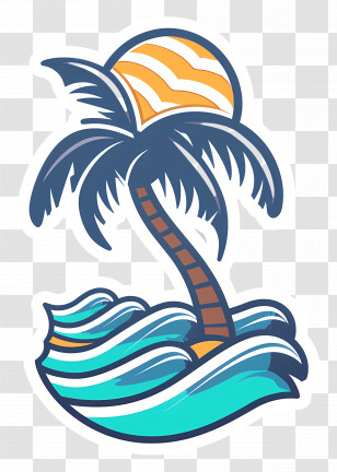 Beach Logo - Tropical Palm Tree With Ocean Waves Transparent PNG