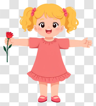 Little Girl Holding Roses - Happy Girl Holding A Flower Transparent PNG