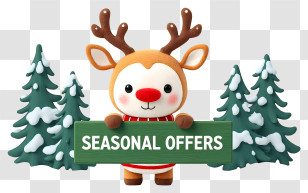 Reindeer Holding Promotional Sign - Adorable Reindeer Seasonal Offers Transparent PNG