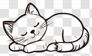Outline Cat - Sleeping Cat Line Drawing In Cartoon Style Transparent PNG