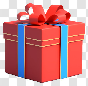 Red Gift Box - Red Gift Box With Blue Ribbon Transparent PNG