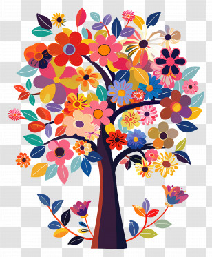 Flower Tree - Colorful Floral Tree With Vibrant Decoration Transparent PNG