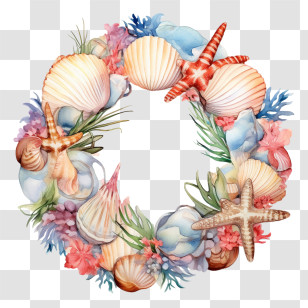 Seashell - Seashell And Starfish Wreath Transparent PNG