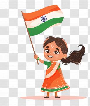 Indian - Girl Holding Indian Flag For National Celebration Transparent PNG