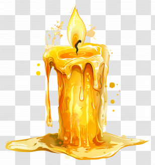 Candle - Golden Candle Illustration With Wax Dripping Transparent PNG