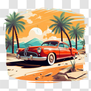 Beach Vacation
 - Red Vintage Car In A Beautiful Desert Landscape Transparent PNG