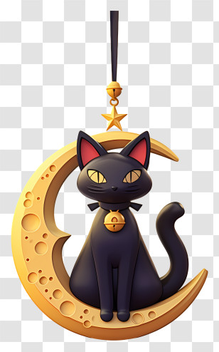 Black Cat With A Crescent Moon - Black Cat Moon Pendant Transparent PNG