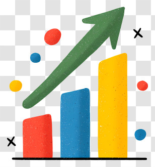 Graph With Raising Arrow - Colorful Bar Chart With Upward Arrow Transparent PNG