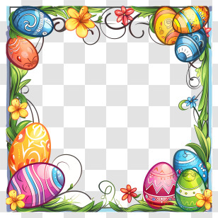 Easter Day Frame - Decorative Easter Egg Border With Floral Design Transparent PNG
