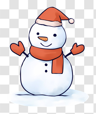 Cartoon - Cute Snowman With Red Hat And Scarf Transparent PNG