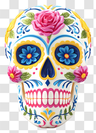 Sugar Skull Face Paint - Floral Skull Decoration Transparent PNG