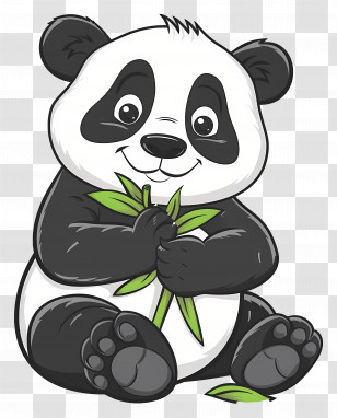 Cartoon Panda - Cute Cartoon Panda Eating Bamboo Transparent PNG