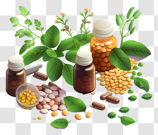 Vitamins And Minerals - Herbal Medicine Bottles And Capsules Transparent PNG