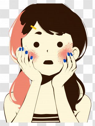 Girl Touching Face - Blushing Cartoon Girl Illustration Transparent PNG