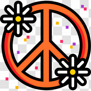 Peace Sign - Orange Peace Symbol With Flowers Transparent PNG