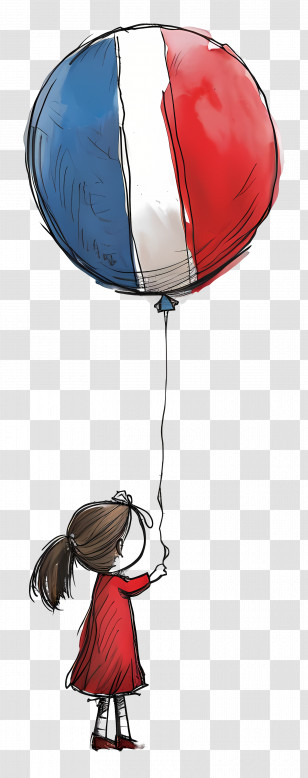 Bastille Day - Girl Holding A French Flag Balloon Transparent PNG