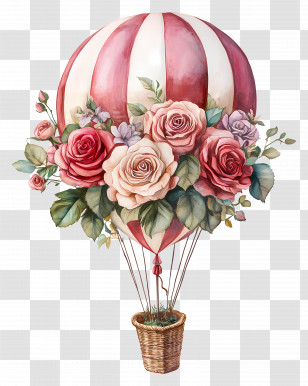 Rose Hot Air Balloon - Vintage Floral Hot Air Balloon Transparent PNG