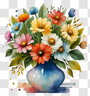 Cartoon - Beautiful Colorful Floral Vase Design Transparent PNG