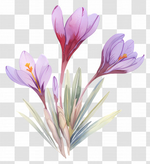 Saffron Crocus - Purple Crocus Flowers Blooming Transparent PNG